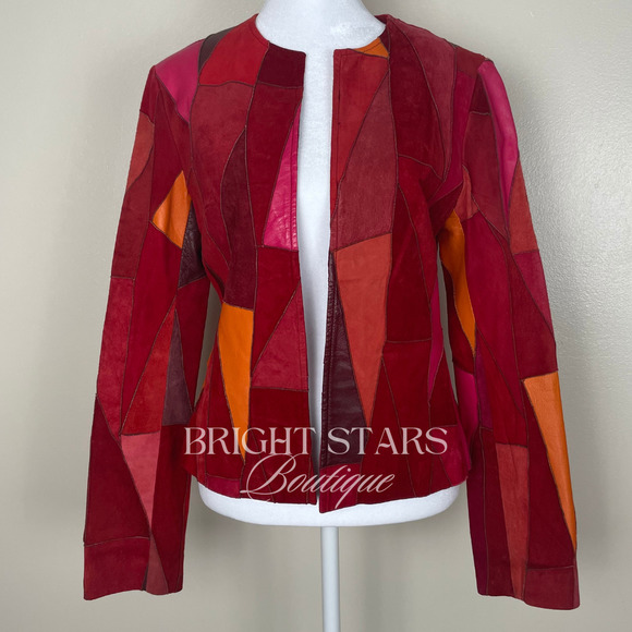 Rare Vintage Patchwork Leather Jacket ASO Phoebe Halliwell Charmed Small 6 Red - Picture 5 of 12